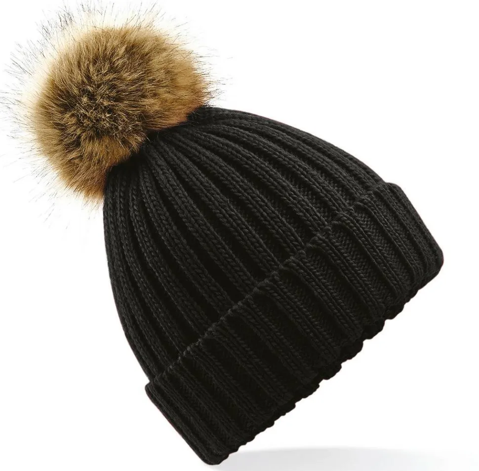 Beechfield B412 - BONNET EPAIS AVEC POMPON EN FAUSSE FOURRURE
