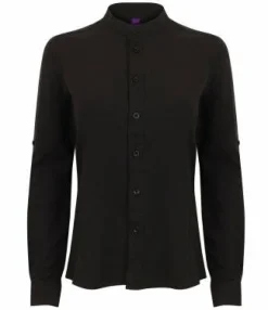 Henbury H593 - Ladies Roll Sleeve Mandarin Anti-Bac Wicking Shirt