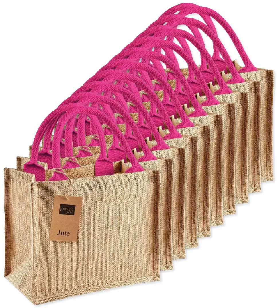 Pack de 25 Westford mill WM412 - Petit Sac en Toile de Jute - poignées en coton - dimensions 26x22x14cm