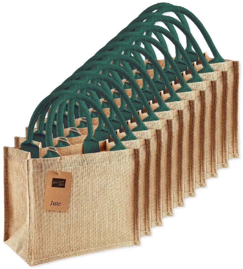 Pack de 25 Westford mill WM412 - Petit Sac en Toile de Jute - poignées en coton - dimensions 26x22x14cm