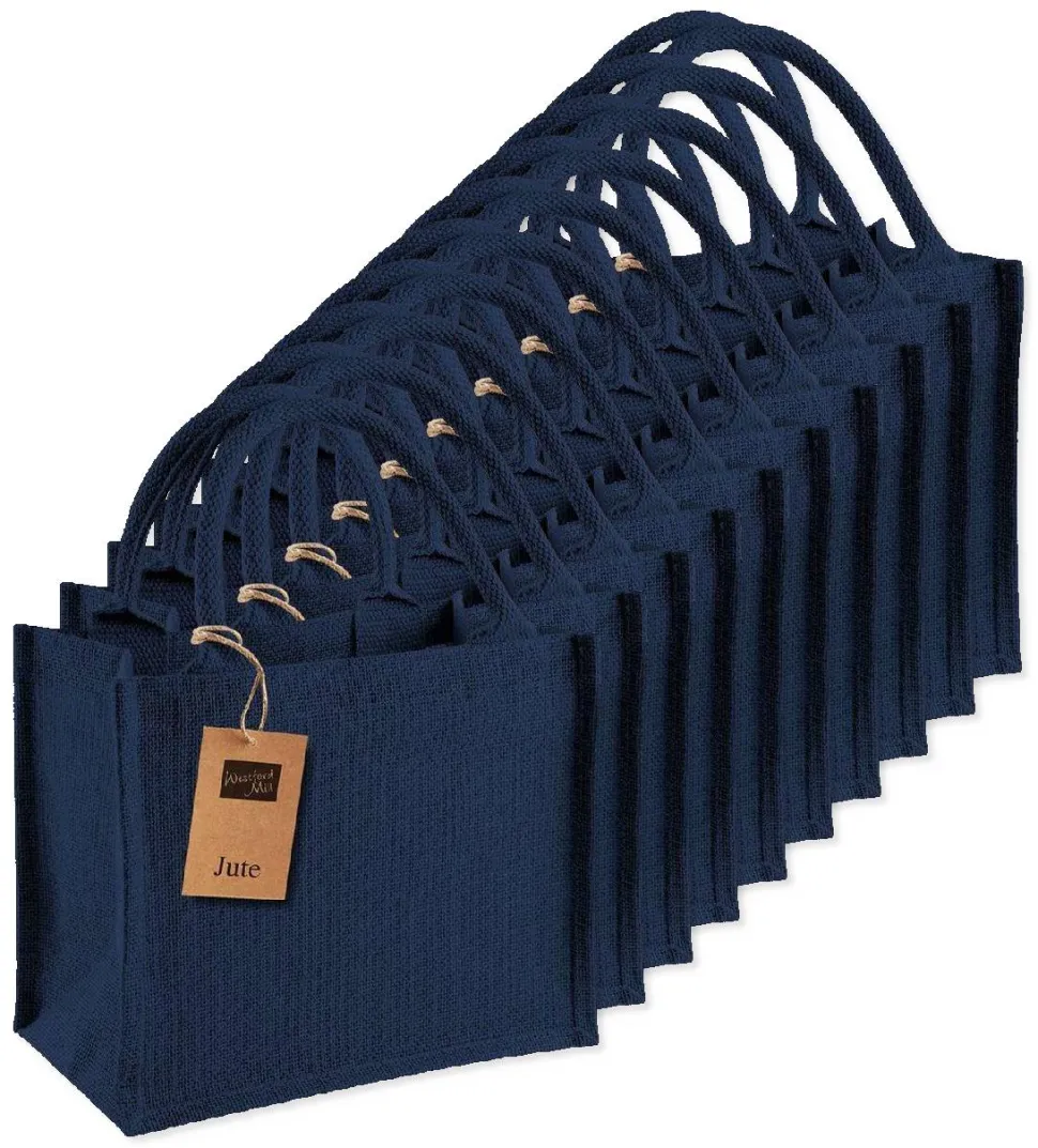 Pack de 25 Westford mill WM412 - Petit Sac en Toile de Jute - poignées en coton - dimensions 26x22x14cm