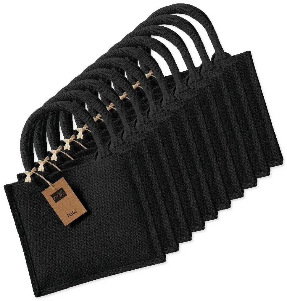 Pack de 25 Westford mill WM412 - Petit Sac en Toile de Jute - poignées en coton - dimensions 26x22x14cm