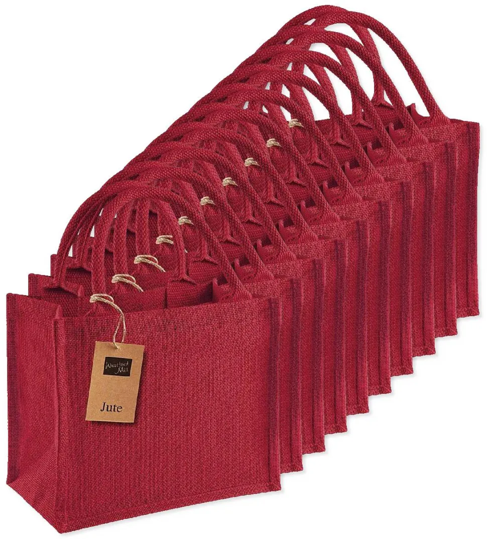 Pack de 25 Westford mill WM412 - Petit Sac en Toile de Jute - poignées en coton - dimensions 26x22x14cm