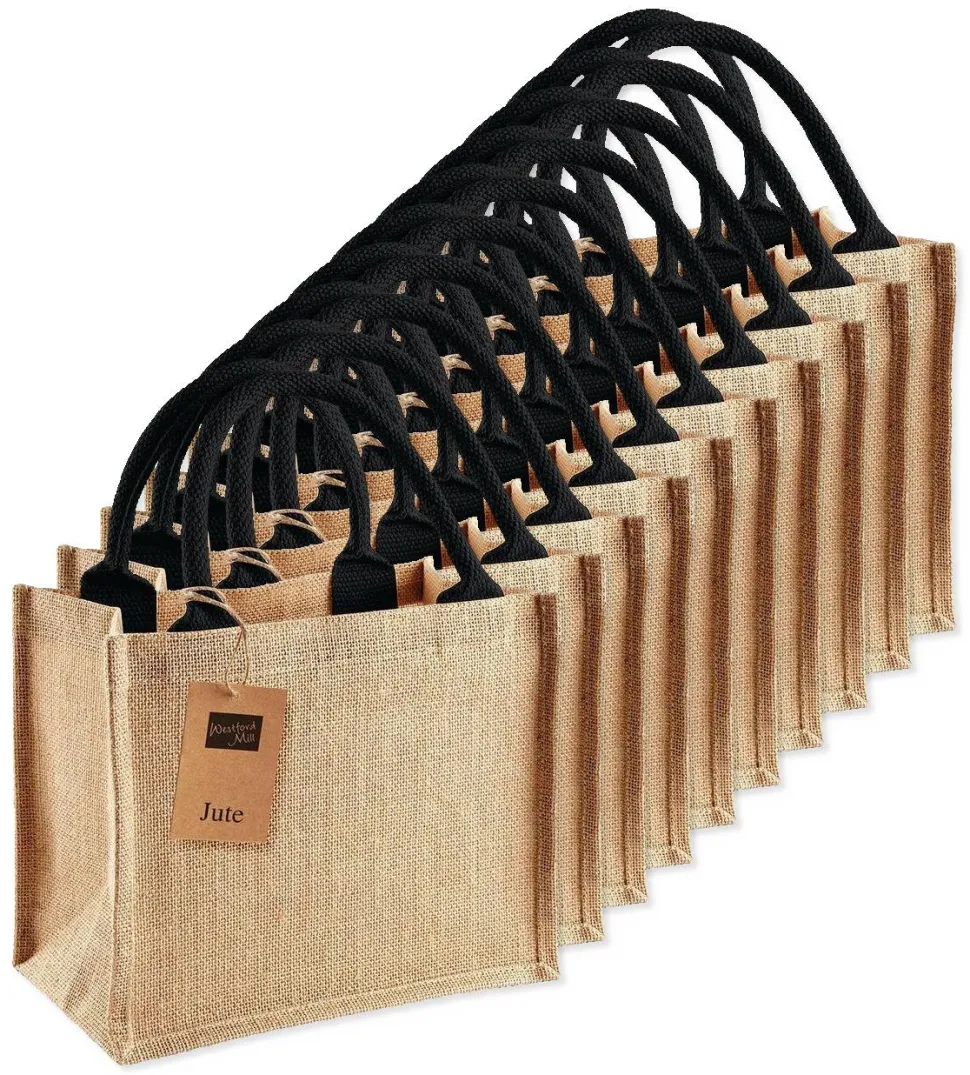 Pack de 75 Westford mill WM412 - Petit Sac en Toile de Jute - poignées en coton - dimensions 26x22x14cm