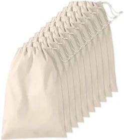 Pack de 10 Westford mill WM216 - Sac Cordelette en Coton Premium - fermeture à cordon - différentes tailles