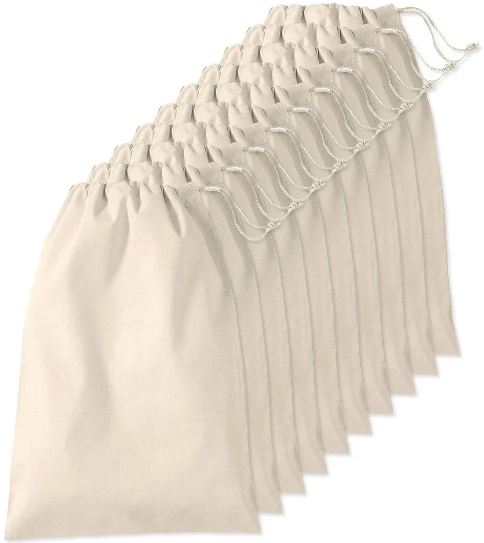 Pack de 10 Westford mill WM216 - Sac Cordelette en Coton Premium - fermeture à cordon - différentes tailles