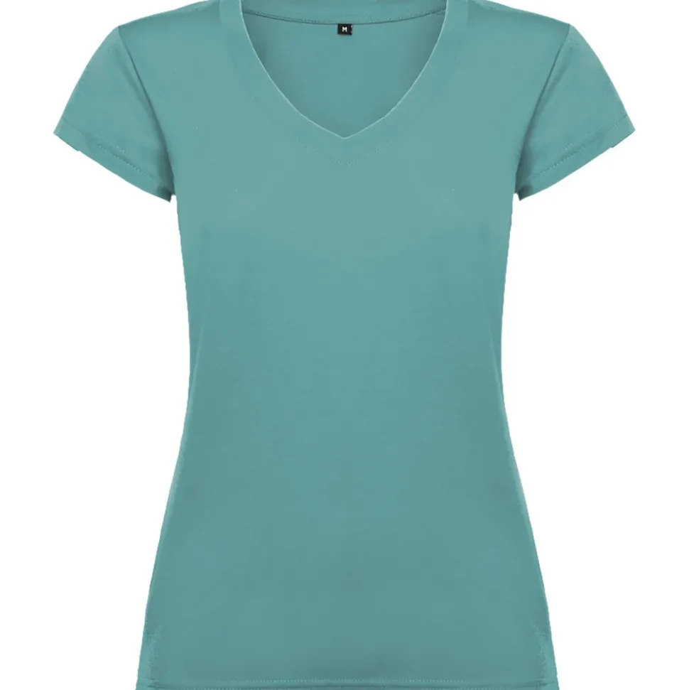 Roly CA6646 - T-shirt Femme Col V Coton avec Finitions Côtelées