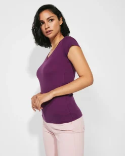 Roly CA6646 - T-shirt Femme Col V Coton avec Finitions Côtelées
