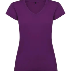Roly CA6646 - T-shirt Femme Col V Coton avec Finitions Côtelées
