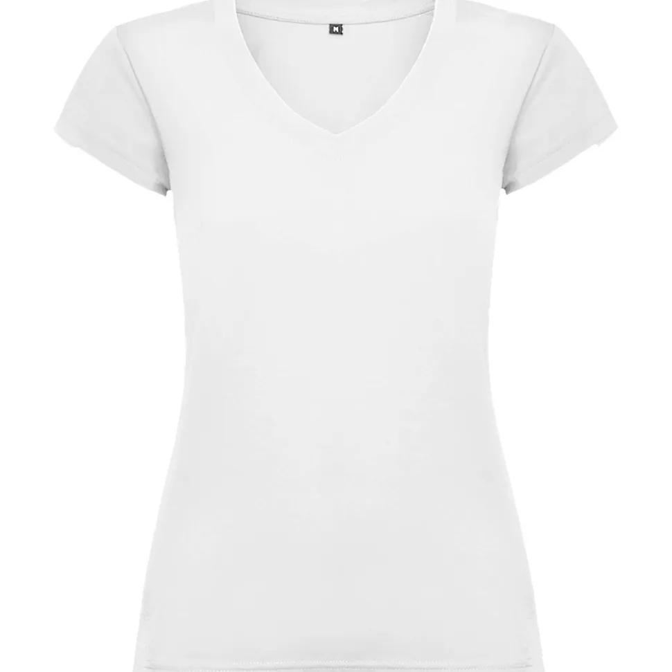 Roly CA6646 - T-shirt Femme Col V Coton avec Finitions Côtelées