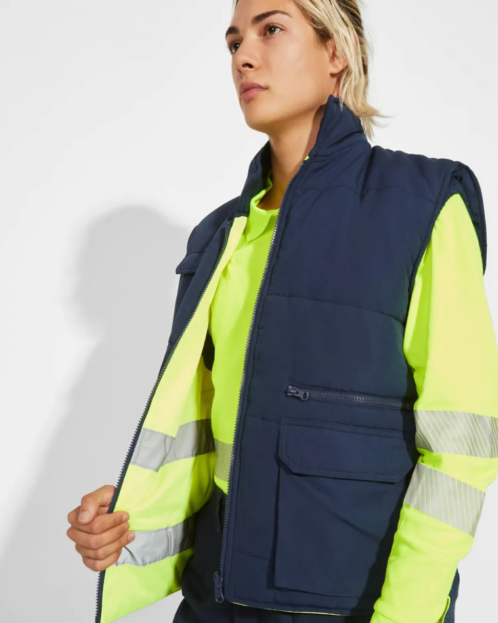 Roly HV9313 - PERSEI Gilet réversible multi-poches haute visibilité avec col montant
