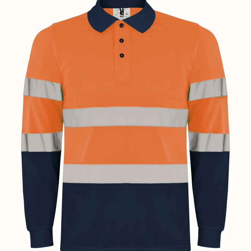 Roly HV9306 - POLARIS L/S Polo technique manches longue haute visibilité avec deux bandes refléchissantes sur manches