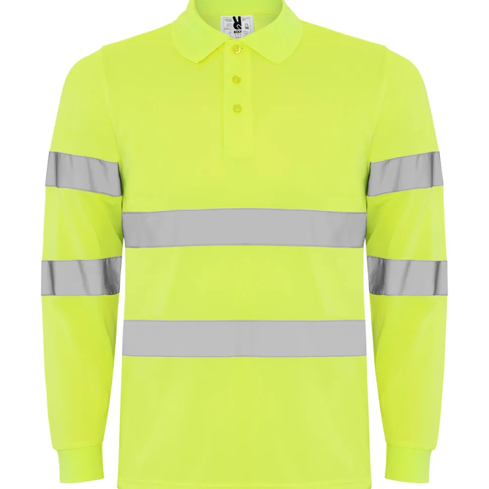 Roly HV9306 - POLARIS L/S Polo technique manches longue haute visibilité avec deux bandes refléchissantes sur manches