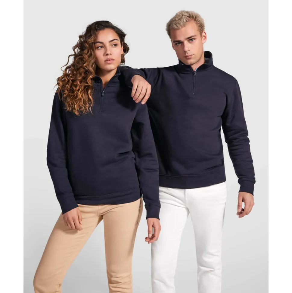 Roly SU1109 - ANETO Sweat avec demi zip ton sur ton et col montant