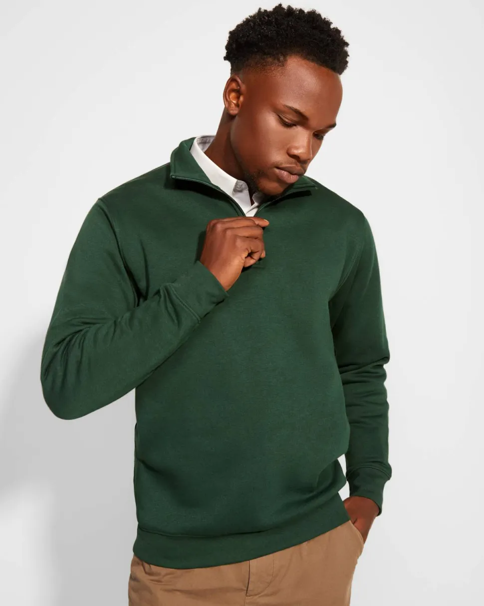 Roly SU1109 - ANETO Sweat avec demi zip ton sur ton et col montant