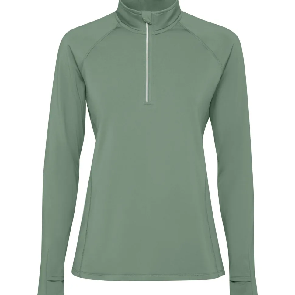 Roly SU1033 - ESTAMBUL WOMAN Sweatshirt technique brossé ajusté avec une manche raglan et une demi fermeture à glissière inversée avec un détail réfléchissant