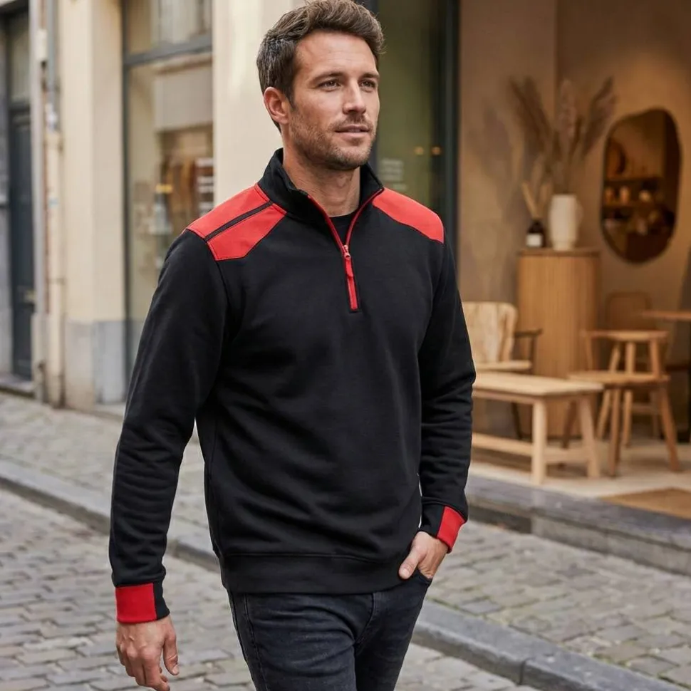 Roly SU8413 - MAVERICK Sweat à col montant et demi-zip de couleurs combinés