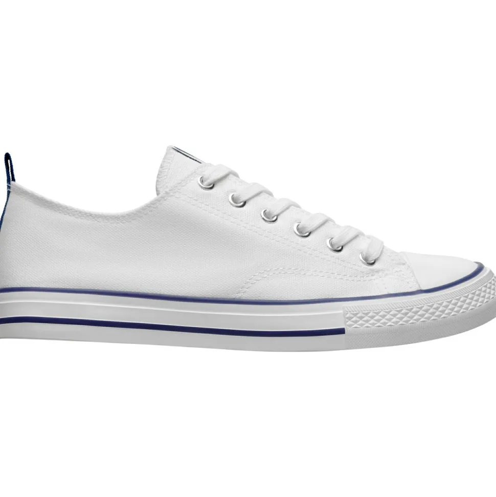 Roly ZS8300 - BILES Basquet classique en toile avec semelle en caoutchouc blanc décorée de lignes colorées