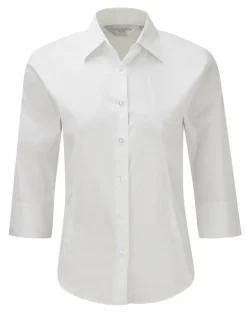 Russell Collection J946F - Chemise ajustée manches ¾ facile d’entretien pour femme