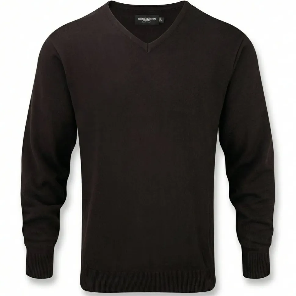 Russell Collection RU710M - Pull Moderne à Col V en Coton Mélangé