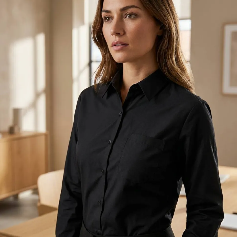 Russell Europe R-936F-0 - Blouse Élégante en Popeline de Coton à Manches Longues