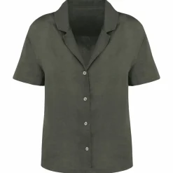 Spasso SP523 - Chemise à col bowling manches courtes en lin femme