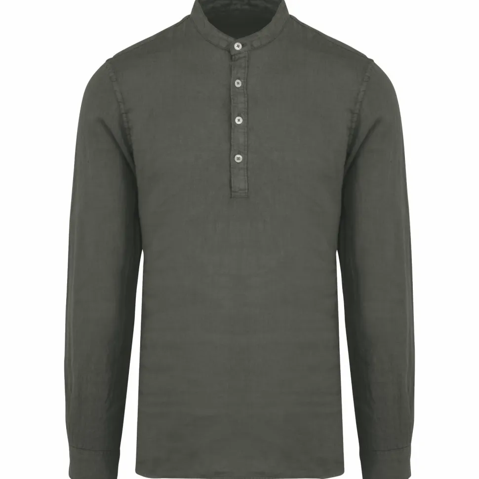 Spasso SP507 - Chemise à col Mao délavée en lin homme