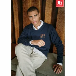 TH Clothes 30149 - Pull col V pour homme en coton et polyamide