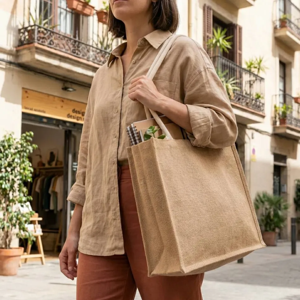 Westford mill WM413 - Sac Cabas Midi en Jute avec Poignées en Coton